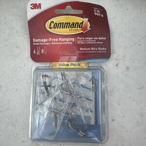 Lot Of 5 Command Medium Clear Wire Toggle Hooks, 6 Hooks and 8 Command Strips,